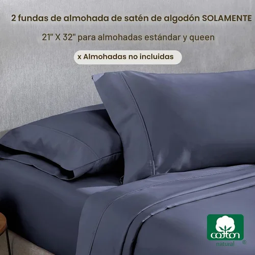 Vista 3 de Fundas de almohada de algodón de 400 hilos 13 - Azul índigo polvoriento