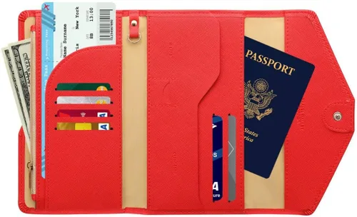 Vista 117 de Zoppen - Billetera de viaje con bloqueo RFID multiusos (Ver.4) Portatarjetas de pasaporte y vacunas, organizador de documentos de tres pliegues