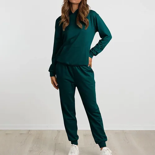 Vista 4 de Conjunto de 2 piezas para mujer, conjunto deportivo de manga larga con cuello de color sólido