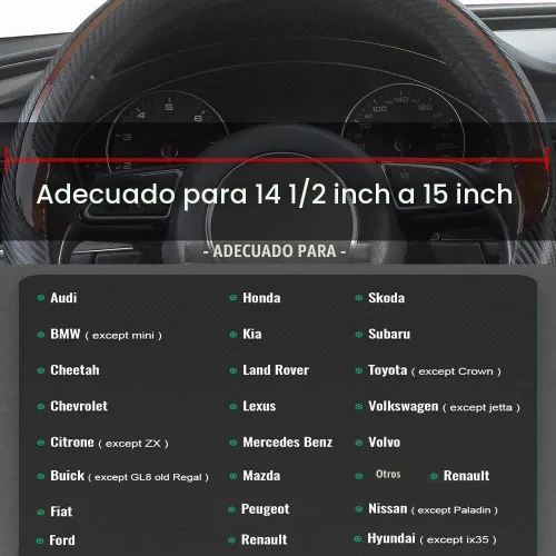 Vista 6 de Funda universal para volante de auto de grano de madera, negra, de cuero de microfibra, adecuada para volantes de 14.5 a 15 pulgadas, cómoda