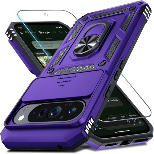 Vista 27 de Janmitta - Funda compatible con Google Pixel 9 Pro XL con cubierta deslizante para lente de cámara incorporada + protector de pantalla + soporte