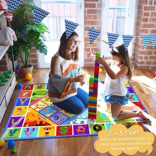 Vista 8 de 3x5 Pequeña Alfombra para Sala de Juegos y Aula de Niños - Alfombra Educativa del Alfabeto ABC con Animales, Números y Formas - Alfombra de Juguetes