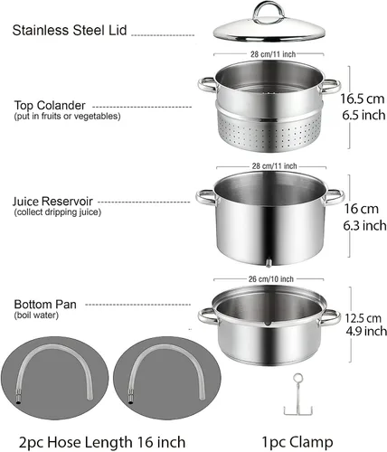 Vista 2 de Cook N Home Basics Exprimidor de jugo para enlatado con extractor, con sartén para agua/cocción, sartén para jugo, colador/sartén de carga, tapa