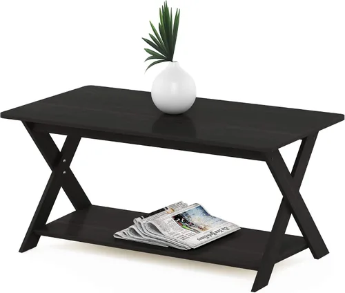 Vista 11 de Furinno – Mesa de café moderna y simplista, mesa de café rectangular moderna con patas en X, mesa auxiliar entrelazada, para sala de estar, Pino