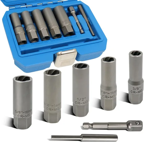 Vista 12 de Juego de 3 piezas de tuercas de tuerca giratoria, extractor de bloqueo de tuerca de rueda dañada de 1/2 pulgada, kit de herramientas de extracción