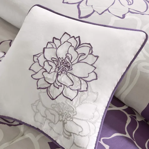 Vista 9 de Madison Park Lola - Juego de edredón de algodón satén, diseño casual de medallón floral, ropa de cama de relleno alternativo al plumón para todas