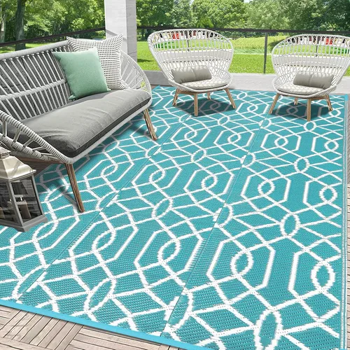 Vista 34 de HEBE Alfombra impermeable para exteriores de 5 x 8 pies para patios, alfombra de paja de plástico reversible floral, alfombra de patio, alfombra