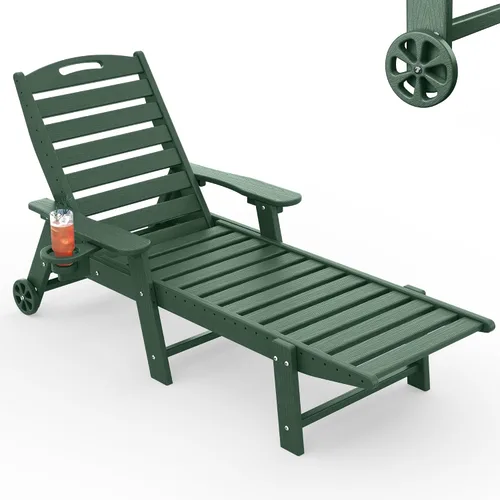 Vista 41 de Tumbona al aire libre, silla de descanso al aire libre con textura de madera, respaldo ajustable de 5 posiciones, silla de salón de polietileno