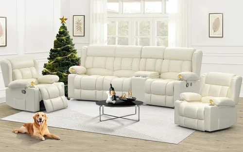 Vista 28 de Dresegmt - Juego de sofá reclinable con consola, diseño de respaldo central abatible, sofá de 3 plazas y sillón reclinable individual, sofás Gris