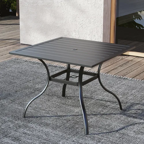 Vista 13 de Anmutig Mesa de patio pequeña cuadrada de 27.5 pulgadas con resistente a la intemperie para comedor al aire libre, color negro