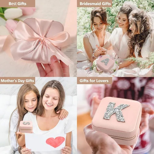 Vista 6 de CHMI Joyero de viaje, regalos de damas de honor, regalos de viaje para mujeres, pequeña caja organizadora de joyas, estuche de viaje para joyería