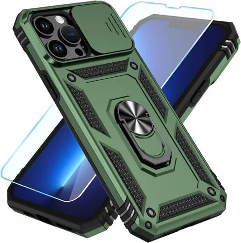 Vista 29 de SunStory Funda compatible con iPhone 12 Pro Max con protector de pantalla HD, cubierta de cámara deslizante y soporte de anillo giratorio