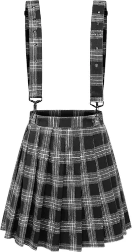Vista 2 de chouyatou Mini falda plisada a cuadros con tirantes decorativos y línea A