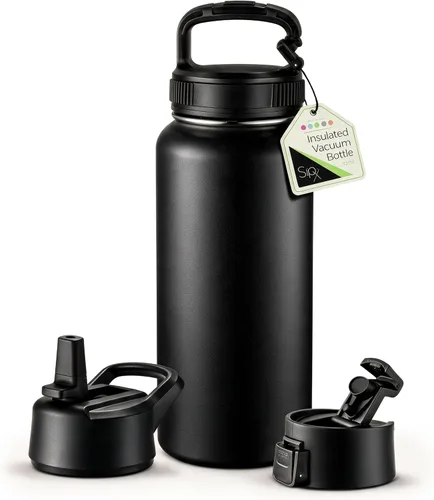 Vista 66 de SIPX™ Botella de Agua Aislada de 18 oz con 3 Tapas – Acero Inoxidable a Prueba de Fugas, Triple Aislamiento – Frío 24 Horas/Caliente 12 Horas – Negro