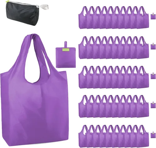 Vista 37 de BeeGreen Bolsas de comestibles reutilizables de Navidad con bolsa de almacenamiento con cremallera, paquete de 10 bolsas de compras reutilizables a
