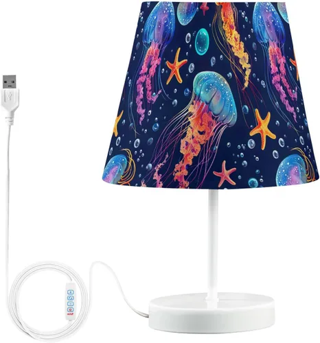 Vista 9 de ODAWA Desk Lamp Dimmable Vintage Seashell Blue Bedroom Lamps with USB Ports Table Lamps for Bedroom