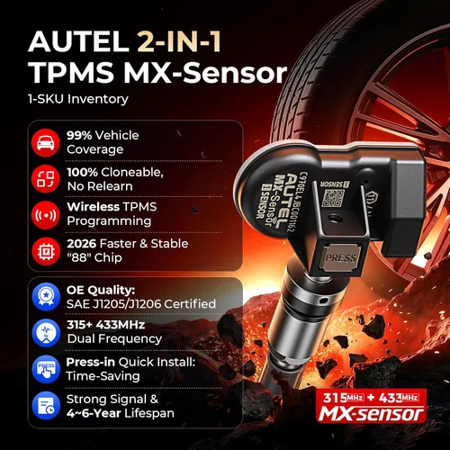 Vista 2 de Autel Sensor TPMS 1 sensor, válvula de metal MX-Sensor 315 MHz + 433 MHz, programable universal especialmente diseñado para reemplazo de sensores