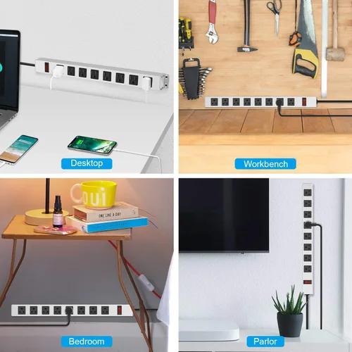 Vista 6 de JUNNUJ Tira de alimentación de metal de 8 tomas, tira de alimentación resistente montable, protector de sobretensión de 1200J con tornillos