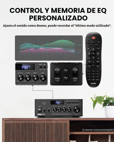 Vista 4 de Moukey Amplificador de audio para el hogar, receptores estéreo de 2.0 canales con Bluetooth 5.3, control remoto de funciones completas, FM, RCA