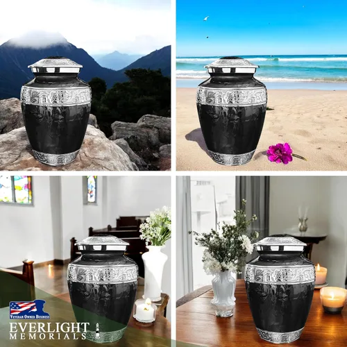 Vista 4 de Forever After - Urna de cremación negra para cenizas humanas, urna decorativa grande para hombres y mujeres adultos, urnas de entierro para cenizas