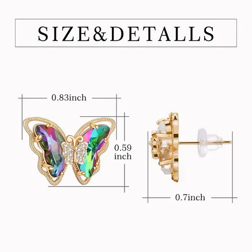 Vista 3 de Busycon - Aretes de mariposa para mujer, aguja plateada 925, cristales brillantes y piedras preciosas de mariposa, aniversario, cumpleaños, joyería