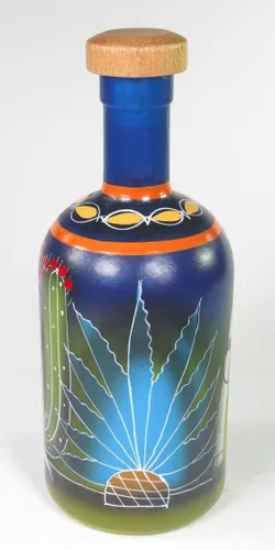 Vista 2 de Vasos de chupito mexicanos para hacer tequila, Pancho con cactus de agave azul, botella pintada a mano, 4 vasos de chupito