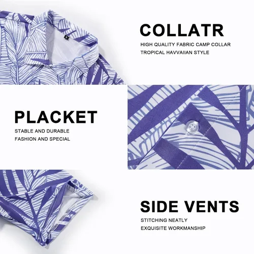 Vista 5 de BOJIN Camisa hawaiana de manga corta con botones para hombre, diseño floral tropical, sin arrugas, para vacaciones en la playa