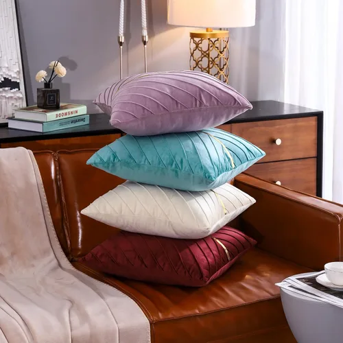 Vista 9 de Fundas de Almohada Decorativas de Terciopelo Verde Aguamarina de 16 x 16 pulgadas, Paquete de 2 con Cuero Dorado Decorativo de Navidad, Fundas