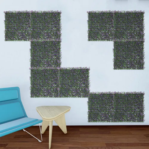 Vista 3 de E&K Panel de valla de plantas artificiales de 20 x 20 pulgadas, hojas sintéticas, césped, panel de privacidad para interiores y exteriores