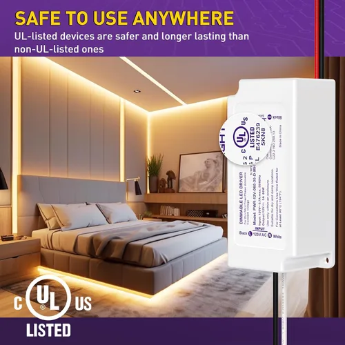 Vista 5 de HitLights Controlador LED regulable de 60 W, transformador electrónico, fuente de alimentación de 120 V CA a 12 V CC para tira de luces LED