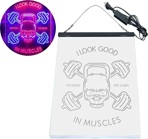 Vista 8 de ADVPRO No Pain No Gain I Look Good in Muscles Weight Train Gym Fitness Señal de neón LED de doble color azul y rojo 8 x 12 pulgadas st6s23-i4093-br