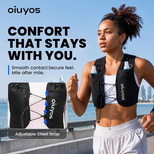 Vista 2 de Running Vest for Women Men, 500ml Soft Flask & Phone Holder Negro
