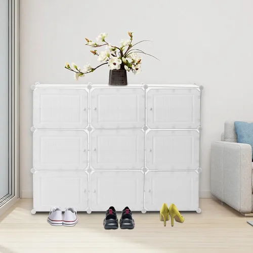 Vista 4 de LOYALHEARTDY Zapatero portátil organizador de 36 pares de zapatos de bricolaje, estante de almacenamiento de zapatos de plástico blanco con cubierta