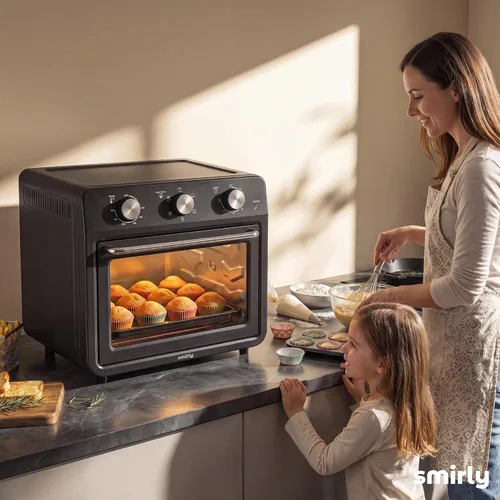 Vista 8 de SMIRLY Combo de horno tostador de freidora de aire 6 en 1, horno tostador Negro