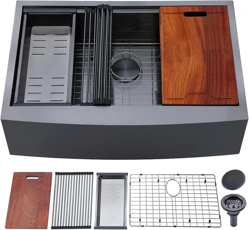 Vista 10 de IKEBANA Fregadero de barra negro de 15 x 15 pulgadas, fregadero de barra sumergible de acero inoxidable de calibre 16, montaje en la parte superior
