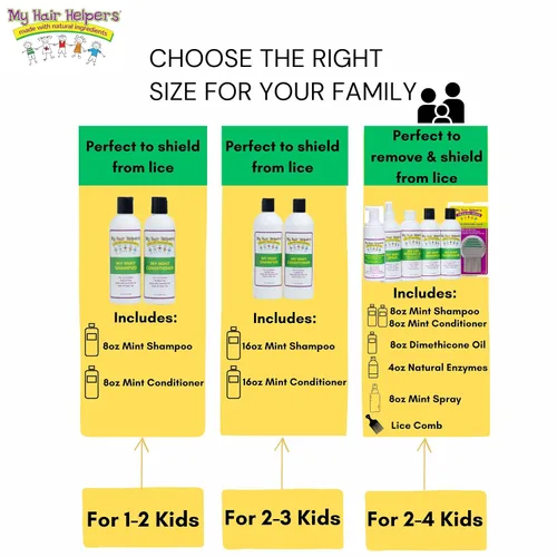 Vista 4 de My Hair Helpers - Paquete de champú y acondicionador de defensa y prevención de piojos para niños, aroma a menta, seguro para uso diario, funciona