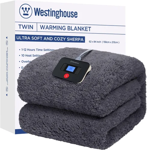 Vista 23 de Westinghouse Manta Eléctrica Tamaño Throw, Manta Térmica de Felpa Sherpa Suave con 6 Niveles de Calefacción y 2-10 Horas de Apagado Automático, Azul