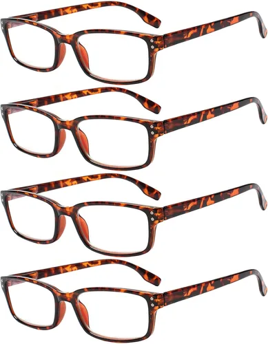 Vista 11 de Kerecsen Paquete de 4 Gafas de Lectura para Hombres y Mujeres con Bisagras de Resorte, Anteojos de Lectura Rectangulares Negros Ligeros