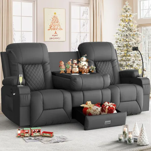 Vista 24 de Furnimat Juego de sofá reclinable con 2+1 piezas para sala de estar, sofá reclinable de 2 plazas en cuero, 1 silla reclinable con asiento de sofá