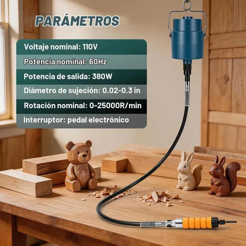 Vista 3 de Molino colgante de cincel de madera eléctrico, máquina de grabado de control de pedal para carpintería, máquina de tallar cincel de madera con mango