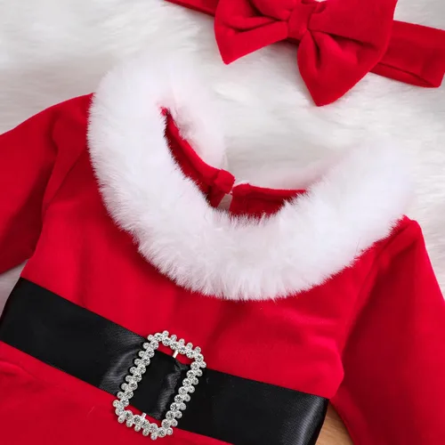 Vista 4 de Vestido de Navidad para niña pequeña, vestido de tul de princesa roja de Papá Noel con diadema