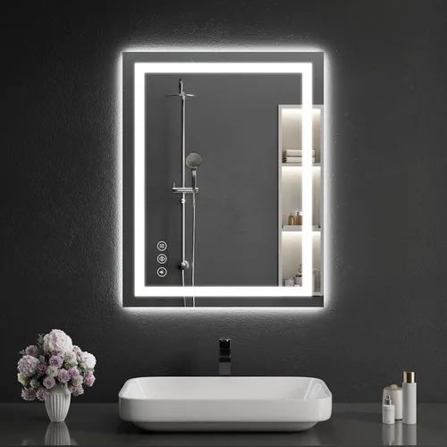 Vista 35 de Espejo de baño LED de 30 x 48 pulgadas con luces, regulable, antivaho, espejo de tocador de baño para pared, retroiluminado + luz frontal, función
