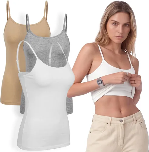 Vista 90 de Emmalise Camiseta de mujer con brasier integrado, soporte de tela sin varillas, camisola corta