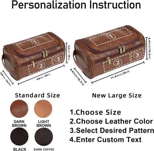 Vista 5 de Neceser de cuero personalizado para hombres con gancho, regalo de padrinos de boda, bolsa de viaje con grabado láser, monograma de cuero, regalo