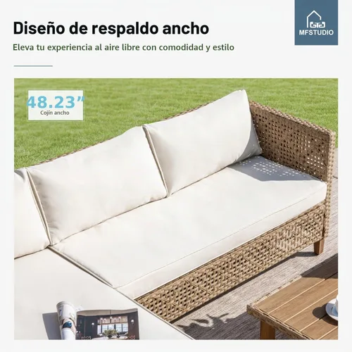 Vista 4 de MFSTUDIO Juego de muebles pequeños de mimbre para patio, sofá en forma de L, color beige