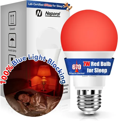 Vista 16 de Neporal Bombillas de Luz Roja de 625nm 3W para Dormir, Bombillas de Bloqueo 100% de Luz Azul para Promover la Melatonina, Bombilla LED A19