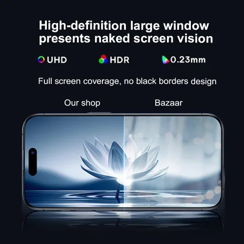 Vista 3 de OneFish Protector de pantalla para iPhone 14Plus/13Pro Max, película de vidrio templado HD Clarity dureza 9H+, con marco de instalación sin