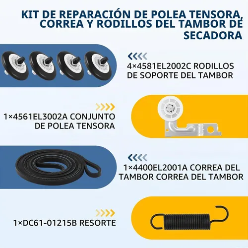 Vista 4 de AGM75510755 Kit de reparación de secadora compatible para secadoras LG Negro