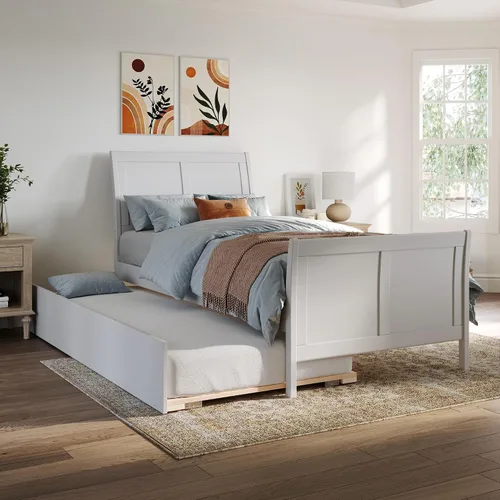 Vista 22 de AFI, Portland - Cama de plataforma matrimonial con estribo a juego con cama nido individual, color espresso