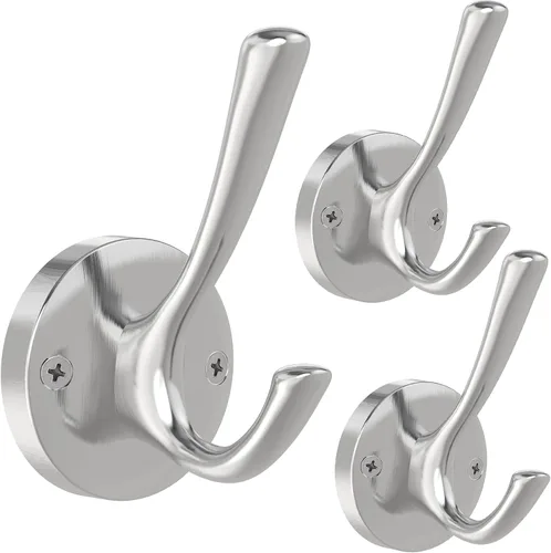 Vista 10 de TOFIIGREM Ganchos negros para toallas, paquete de 2 ganchos de metal resistente para bata de baño, gancho doble montado en la pared, ganchos